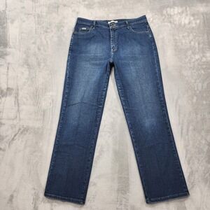 Lee Jeans Womens 14 Blue High Rise Relaxed Straight Leg Stretch Denim Casual